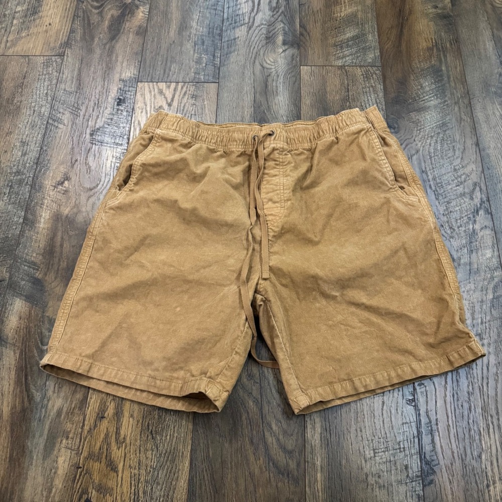 Prana Mens XL Tan Brown Corduroy Elastic Waist Drawstring Shorts Organic Cotton